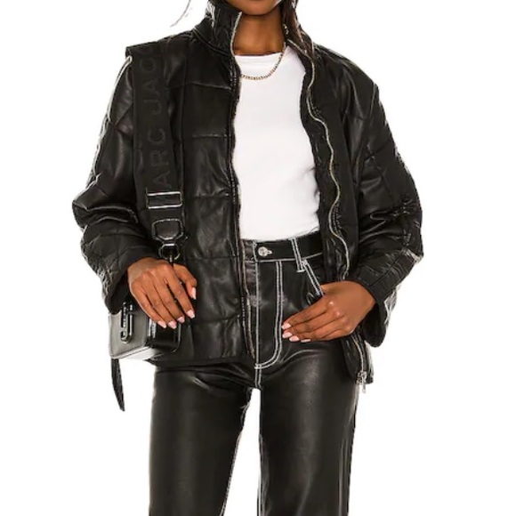 NWT Free People Quilted Vegan Leather Bomber Jacket in Black - Picture 14 of 16